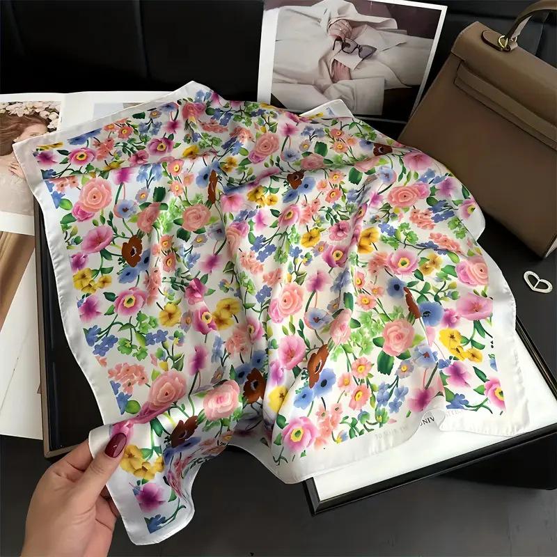 Women's Korean Style Retro Printed Imitation Silk Scarf for Professional and Casual Use