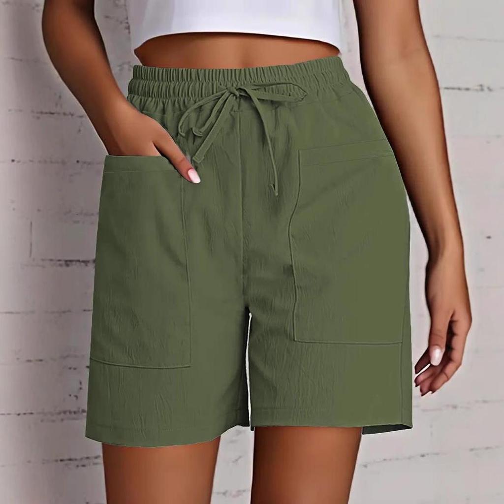 Pantaloncini Capri Estivi 2025 da Donna a Colore Unico, Vita Alta, Vestibilità Larga, con Tasche