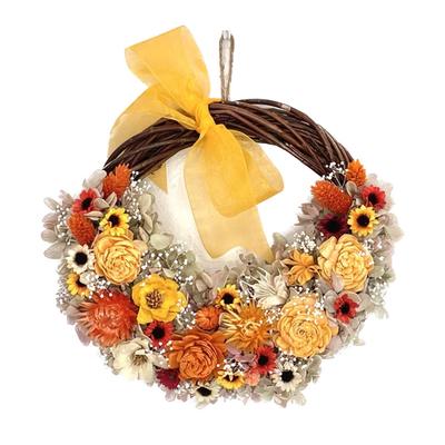 Blumenkranz in Form eines Halbmonds, orange, konservierte Blume, getrocknete Blume, natürlicher Kranz, Breite 22 cm x Höhe 20 cm x Tiefe 7 cm, orange, Lulus Größe ca.