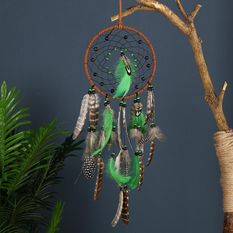 Vintage Green Feathers Dream Catcher Garden Hangings Bohemian Wind Chimes Window Pendants Room Handmade Ornament Home Decoration