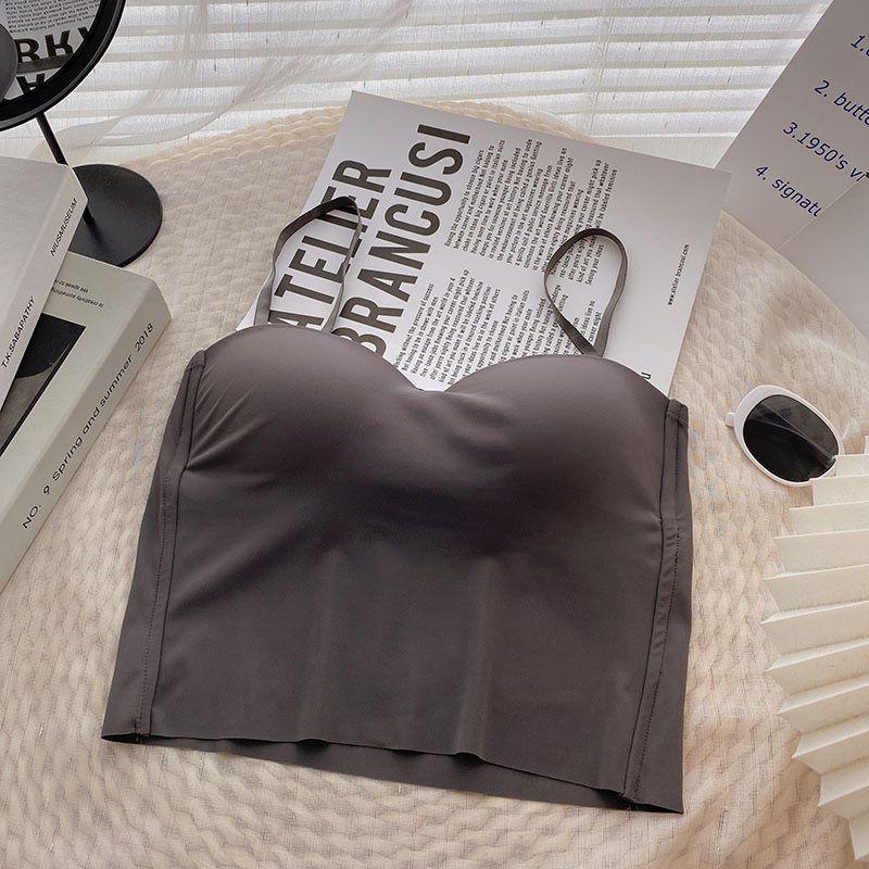 

Ice Silk Strapless Camisole with Integrated Cup and Adjustable Straps One Size (80-125 jin) сірий колір