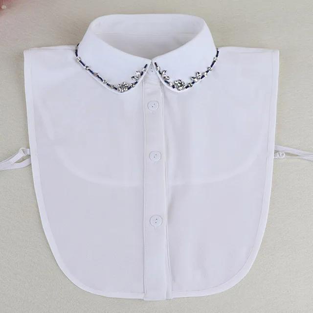 Fashion Ladies Fake Collar for Women Chiffon Fake Collar Rhinestone False Collar Lapel Detachable Button Half-Shirt Blouse Top