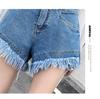 2025 Korean Style Pink Raw Hem Tassel Denim A-line Shorts for Women - Summer Street Style