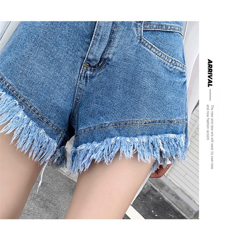 2025 Korean Style Pink Raw Hem Tassel Denim A-line Shorts for Women - Summer Street Style