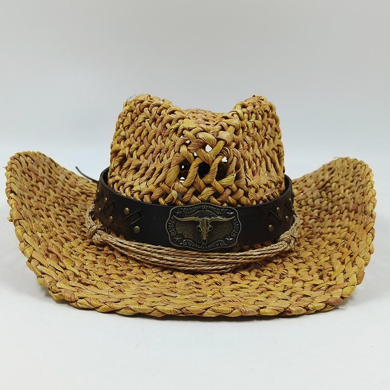 cowboy straw hat wholesale natural corn grass handmade cowboy hats For Men And Women Sun Protection Hats Outdoor Wide Brim cap