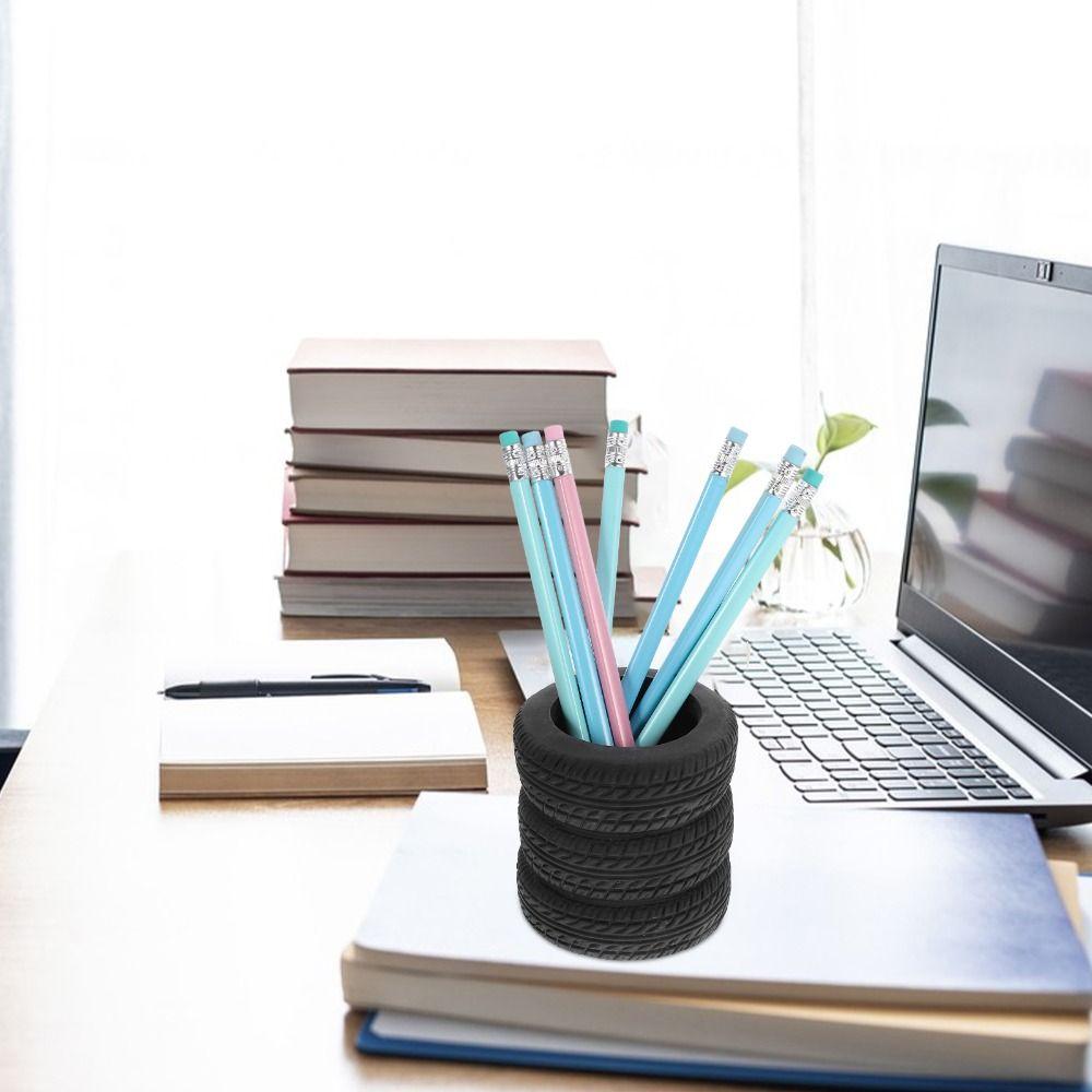 Car Tyre Design Tire Shaped Pen Holder Black Stack Box Pencil Holder Office Decor