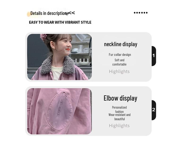 Girls' Thick Purple Fleece-Lined Parka - Autumn/Winter 2025 Fashion for Big Kids