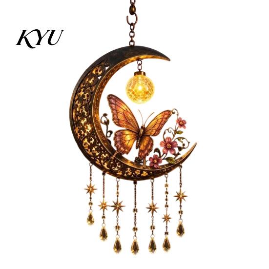 Crystal Tassel Hanging Decor Fairy Moon Wind Chime Pendant, Acrylic Ornament with Star Whimsical Forest & Decors for Garden Balcony Patio, Outdoor