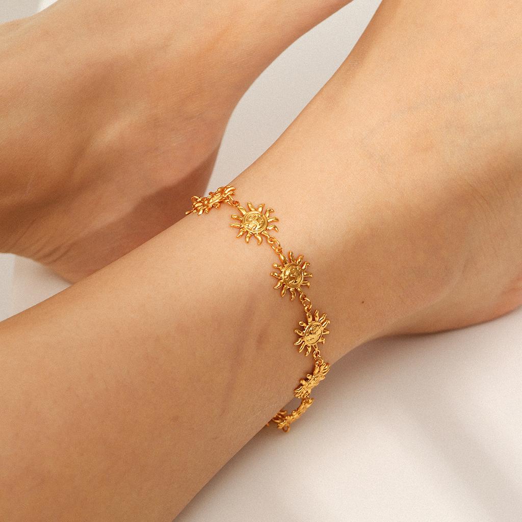 Stainless Steel Sun Anklet, Niche Design Foot Jewelry, Titanium Steel, Fade-resistant, Instagram Style Accessories