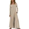 Women's Fashionable Casual Round Neck Long Sleeved Pocket Casual Loose Wide Leg Jumpsuit