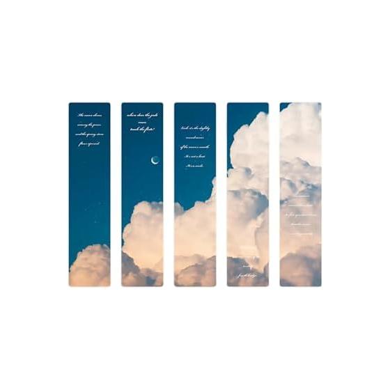 Elegant Cloud Design Bookmarks - 5 Pack - Beautiful, Cute, Space, Stars, Moon, Scenery, PVC Material, for Books, Reading, Home Decor, Gifts