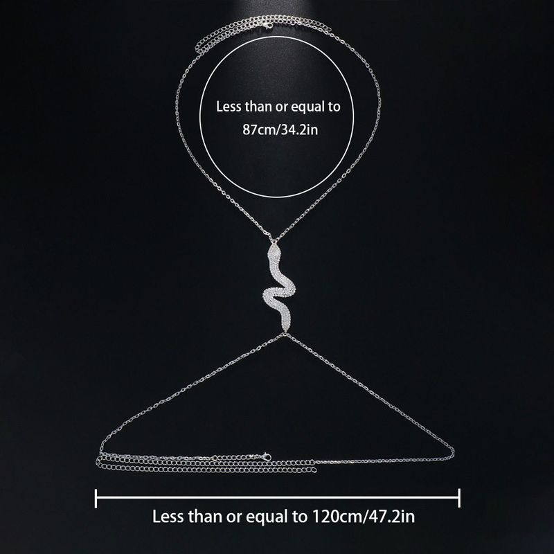 

Diamond Snake-Shaped Chest Necklace Women s Fashion Minimalist Halterneck Shiny Chest Necklace Exaggerated and Personalized Bikini Body Chains Chain Silver