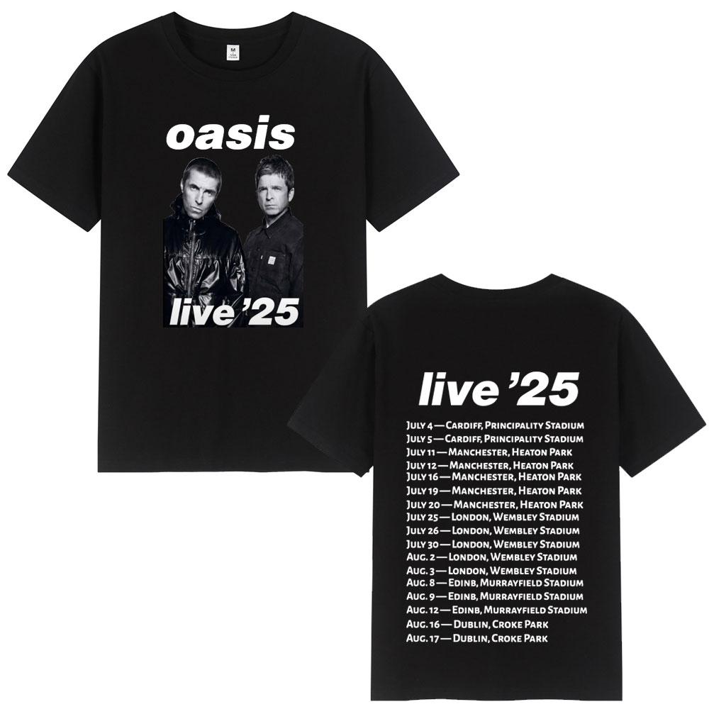 Rock Band O-Oasis Live 25 Tour T-Shirts Mens Women Summer Casual O-Neck Short Sleeve T Shirt Fans Gift Fashion Vintage Tee Shirt