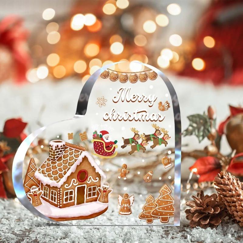 2D Flat Heart Shaped Christmas Acrylic Desktop Decoration, Home Decor Plaque Hanging Wall Art Decorative Garden Decoration for Room Door Signs Hanging