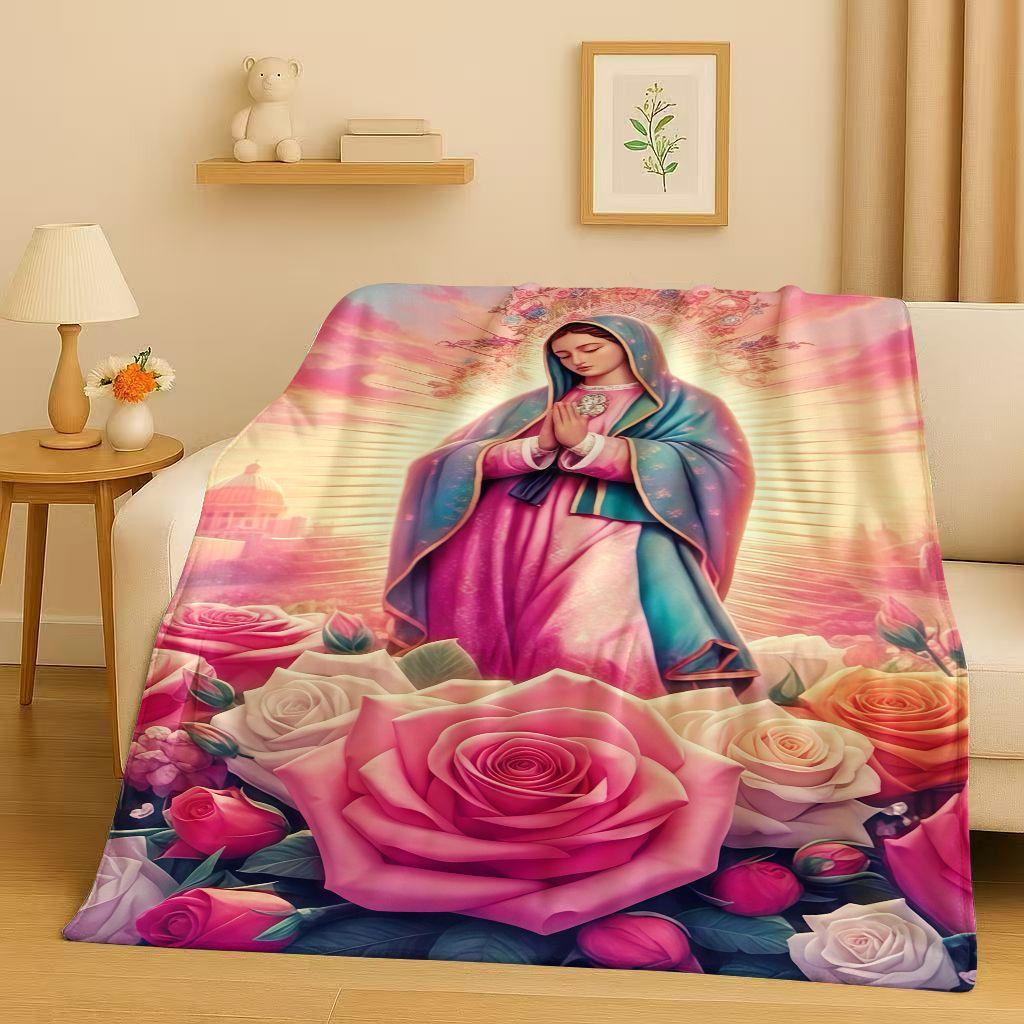 Classic Jesus Virgin Mary Art Flannel Blanket,Ultra Soft Warm Plush Throw for Home Bedroom Bed Sofa Cover Office Travel Gift Kid