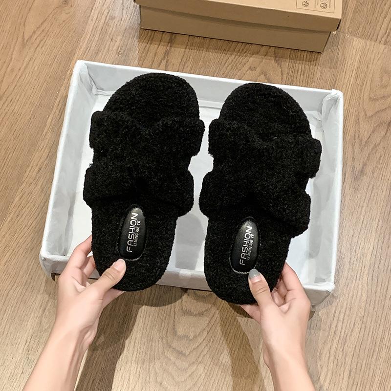 

European Station Light Luxury Mao Mao Slippers Women s 2025 Autumn and Winter New Solid Color Comfortable One-word Drag Internet celebrity oute 40 чёрный
