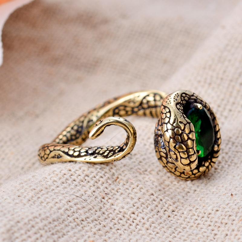 New Style Vintage Snake & Egg Green Crystal Thai Silver Unisex Party Ring Jewelry for Women Men Gifts Never Fade Promotion