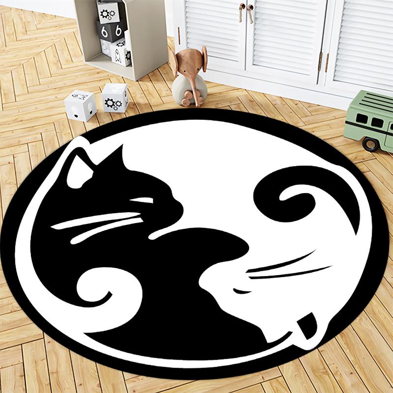Round Rug Cat Print Bathroom Round Rug Living Room Bedroom Children's Study Round Rug Floor Mat