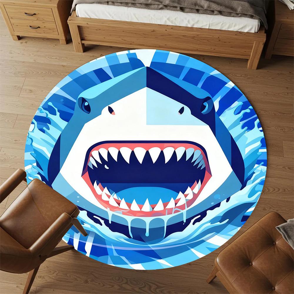 1PC Shark Teeth Water Round Chair mat Area Rug - Non-Slip, Floor Mat for Office, Bedroom, and Indoor Decor -Gift D1127186