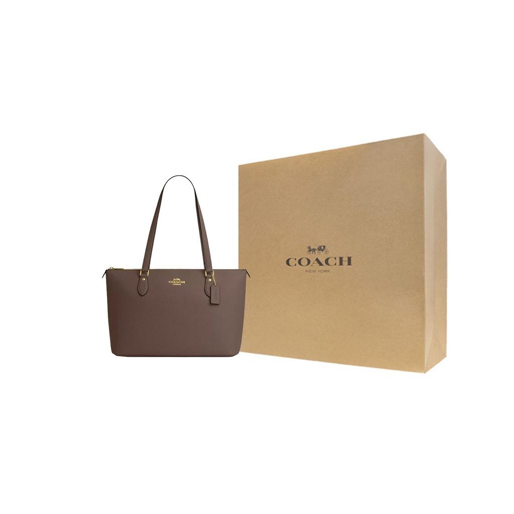 Coach Gallery 37 Metal Logo Zip Closure Recycled Leather Tote Bag Women Tote Bags Dark-Stone CV402-IMV2R