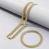 Punk Cuban Link Bracelet Necklace Set 6.5mm Gold Color Stainless Steel Chains for Men Women Dubai Fashion Party Jewelry Sets