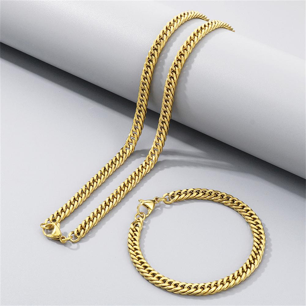 Punk Cuban Link Bracelet Necklace Set 6.5mm Gold Color Stainless Steel Chains for Men Women Dubai Fashion Party Jewelry Sets