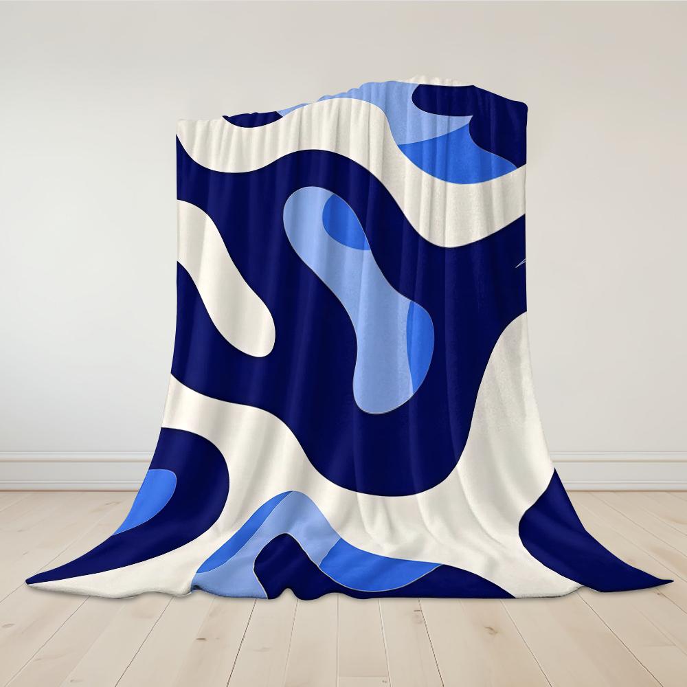 Blue Curved Camouflage Flannel Blanket Warm Soft Halloween Christmas Couch Warm Cozy Decorative Decor Gift for All Season