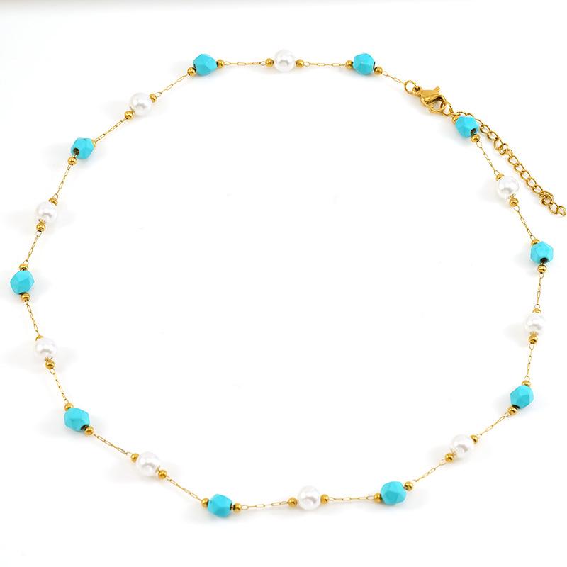 Halskette aus Edelstahl mit glasierten Perlen und Kristallen, süße türkisfarbene Natursteinkette, Persönlichkeit, hochwertige Schlüsselbeinkette