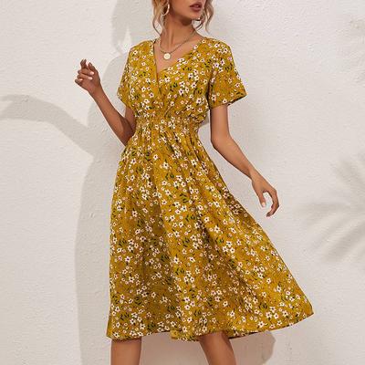 Lapa Women Bohemian V Neck Floral Boho A-line Midi Dress