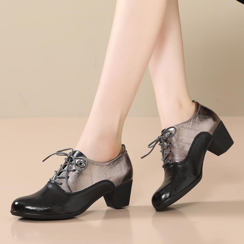 British Style Spring Women Pumps Round Toe Strange Heels 5cm Lace Up Soft Casual Office Lady Shoes Soft-soled Dancing Sneakers