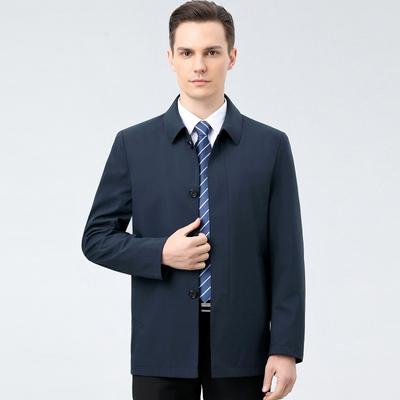 Neuer Herren-Windbreaker mittellang Revers mittleren Alters Frühling und Herbst Maulbeerseide Freizeit Beamtenjacke für Herren