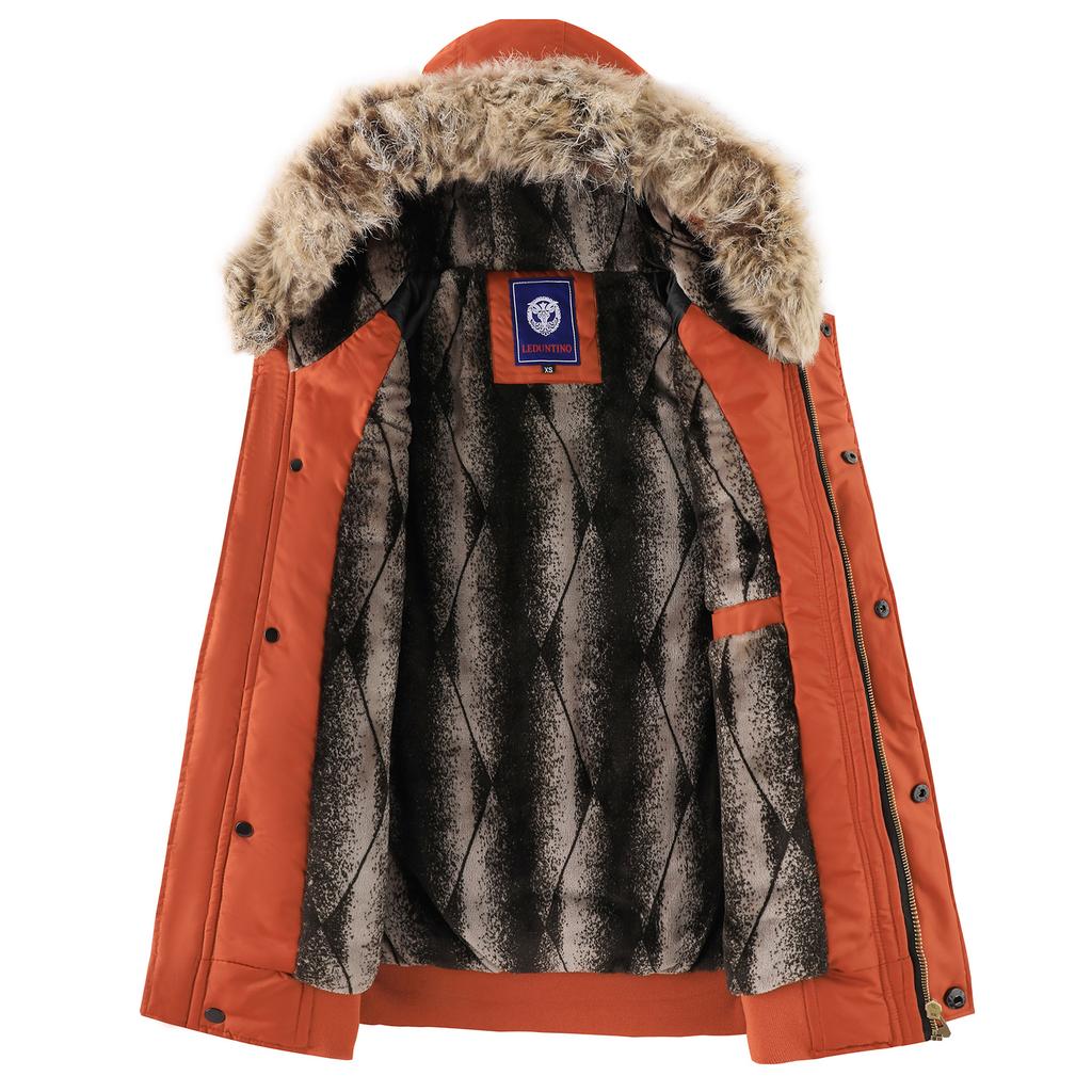 Men's Winter Black Aviator Jacket with Detachable Faux Fur Trimmed Hooded Cold Fashion Embroidered Badge and Zipper Pockets