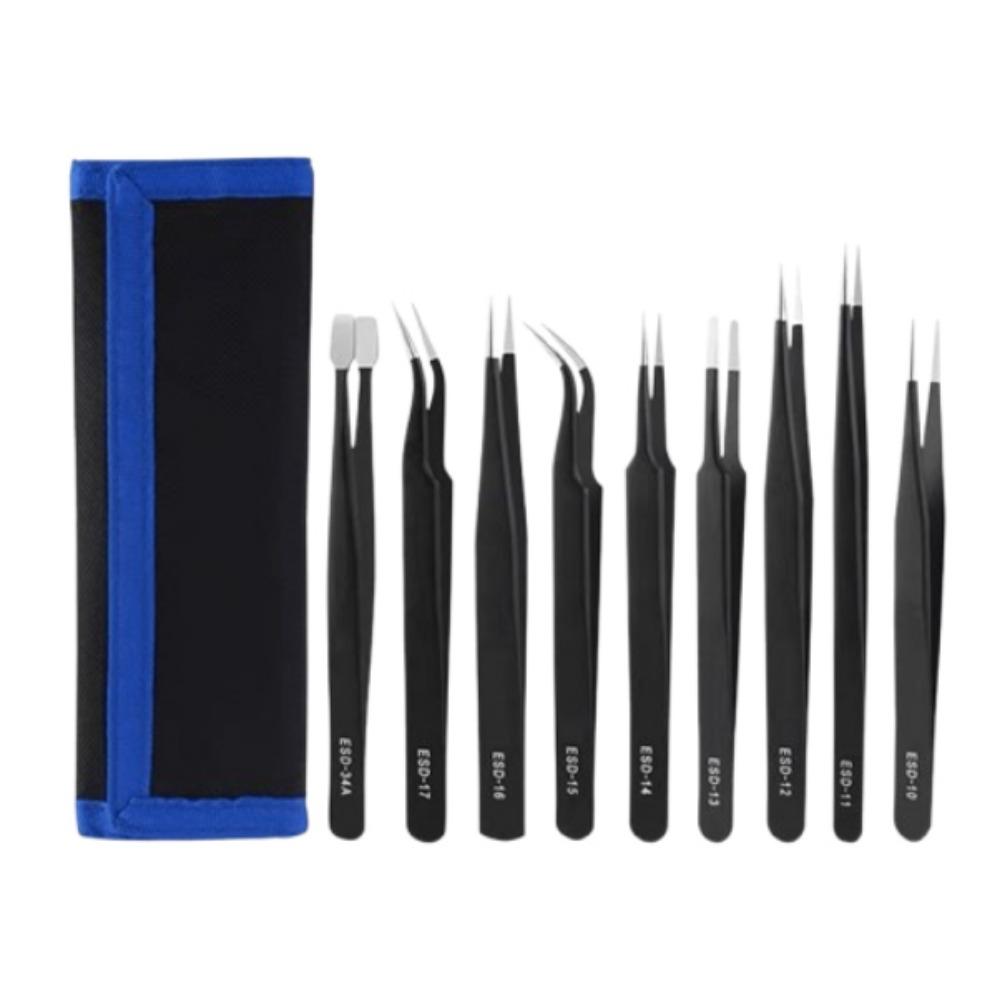 9/10pcs Curved/Straight Design Anti-Static Tweezers Maintenance Tools  Mobile Phone Repair