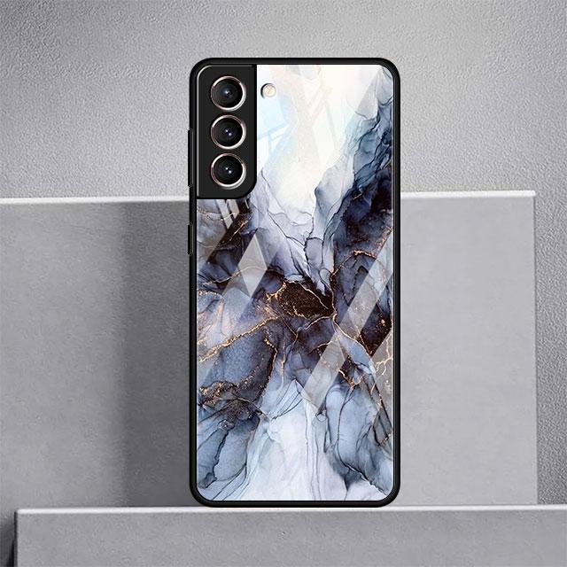 Luxus-Cool-Glashülle mit Marmormuster für Samsung Galaxy S22 S20 FE S21 Plus Telefonabdeckung S10 5G S9 Note 20 Ultra 10 Lite Shell
