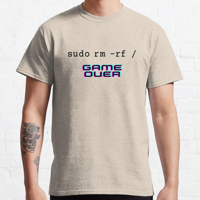 Sudo Rm -rf  GAME OVER Linux Command Geek Nerd Terminal Ubuntu Computer 100% Cotton Clothing Printed Plus Size T-Shirt for Man