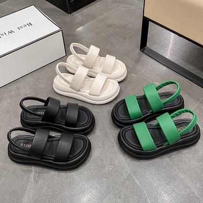 Thick-soled One-word Beach Shoes 2024 Summer New Round Head One-pedal Comfortable Simple Height-increasing Cool Slippers Roman Shoes