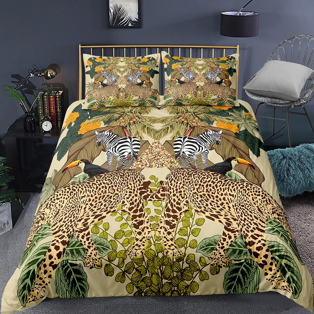 Jungle Animal Soft Duvet Cover King Quen Tropical Plants Palm Leaves Beding Set Children Kids Tiger Wildlife 2/3pcs Polyester Comfortable Quilt Cover