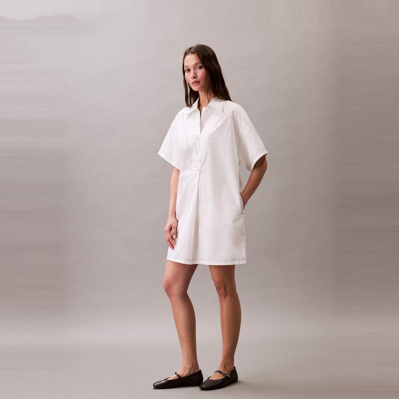 Calvin Klein Vintage Cotton Contrast Stitch Half-Placket Shirt Dress Women Dresses 47C016G