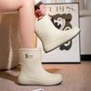 Woman Flat Sole High Top Rain Boots Thick Sole Non slip Round Toe Waterproof Detachable Cotton Cover Keep Warm Work Shoes