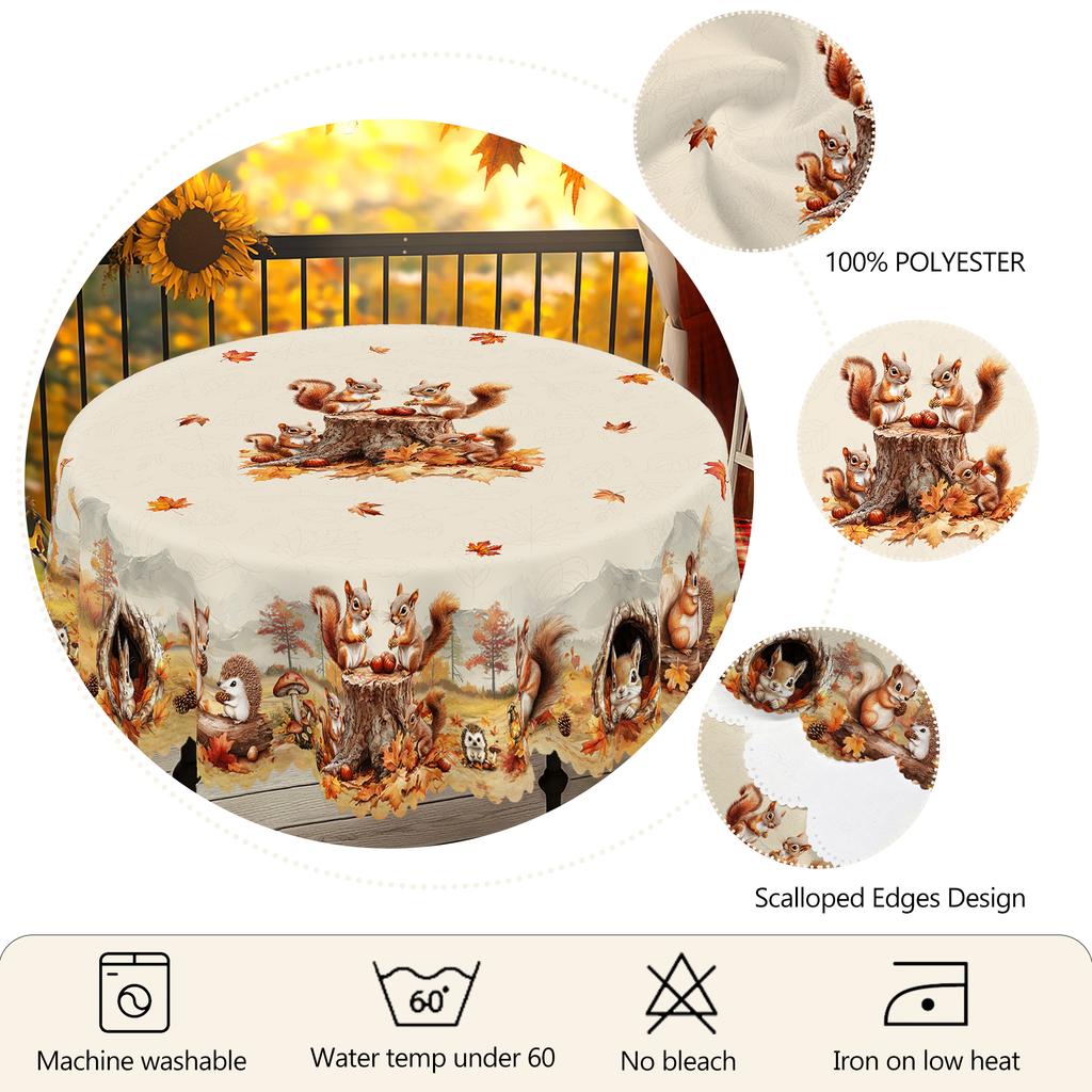 1 Stück Herbst Runde und Rechteckige Tischdecken, Erhältlich in verschiedenen Größen, Niedliches Eichhörnchen, Ahornblatt-Druckmuster Tischdecken, Thanksgiving Part