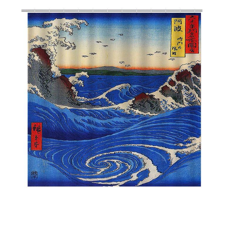 Whirlpool Shower Curtain Removable Waterproof Home Decor Bathroom Wall Hanging Print Custom Size Blue Wave Design