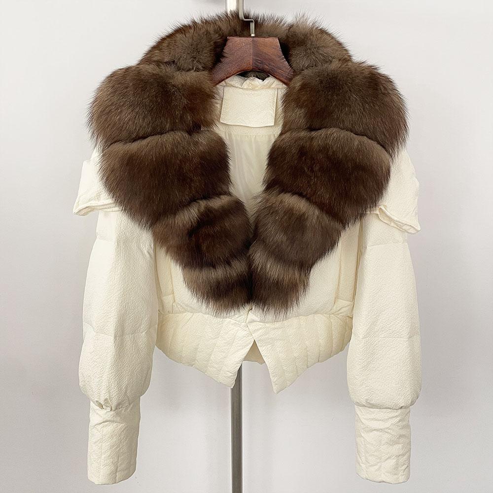 OFTBUY Down Jacket Women 2024 New Winter Natural Real Raccoon Fox Fur Collar Short White Duck Down Coat Thick Warm Casual Outerwear