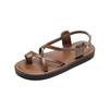 Sheepskin Version~ Grape Mother Same Leather Sandals Women's Summer Flat-bottomed Versatile Set Toe Crossed with Beach Roman Shoes
