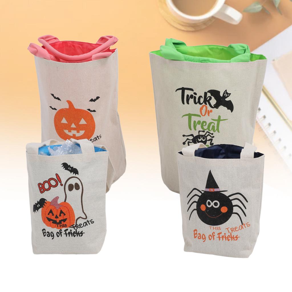4Pcs Trick Or Treat Canvas Tote Bag Candies Snacks Single Shoulder Handbag Party Gift Bag