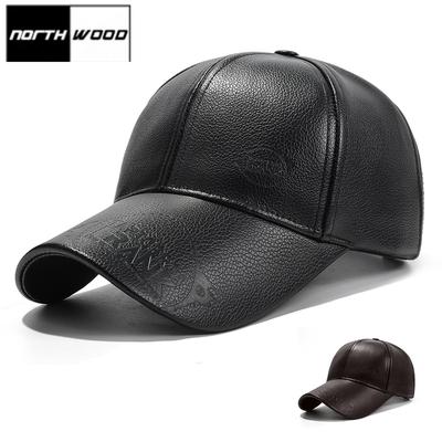 PU Leather Baseball Cap for Men Autumn Winter Outdoor Warm Baseball Hat Solid PU Faux Leather Trucker Hats