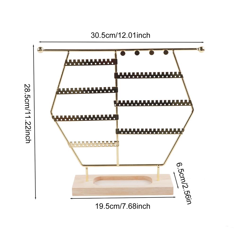 Fashion Metal Hexagonal Jewelry Rack Desktop Pendant Necklace Bracelet Earring Ring Display Storage Stand Counter Showcase Props