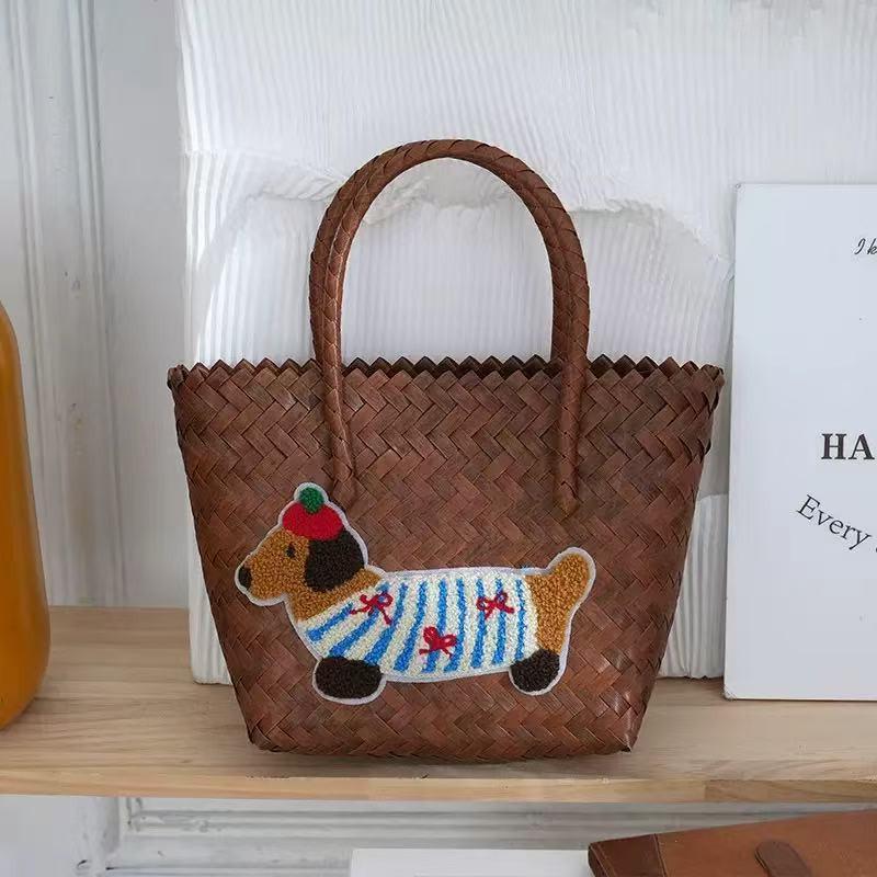 Hand-woven Vegetable Basket Rattan Woven Bamboo Strip Handbag Large-capacity Dachshund Sundries Japanese Small Carry Bag Picnic