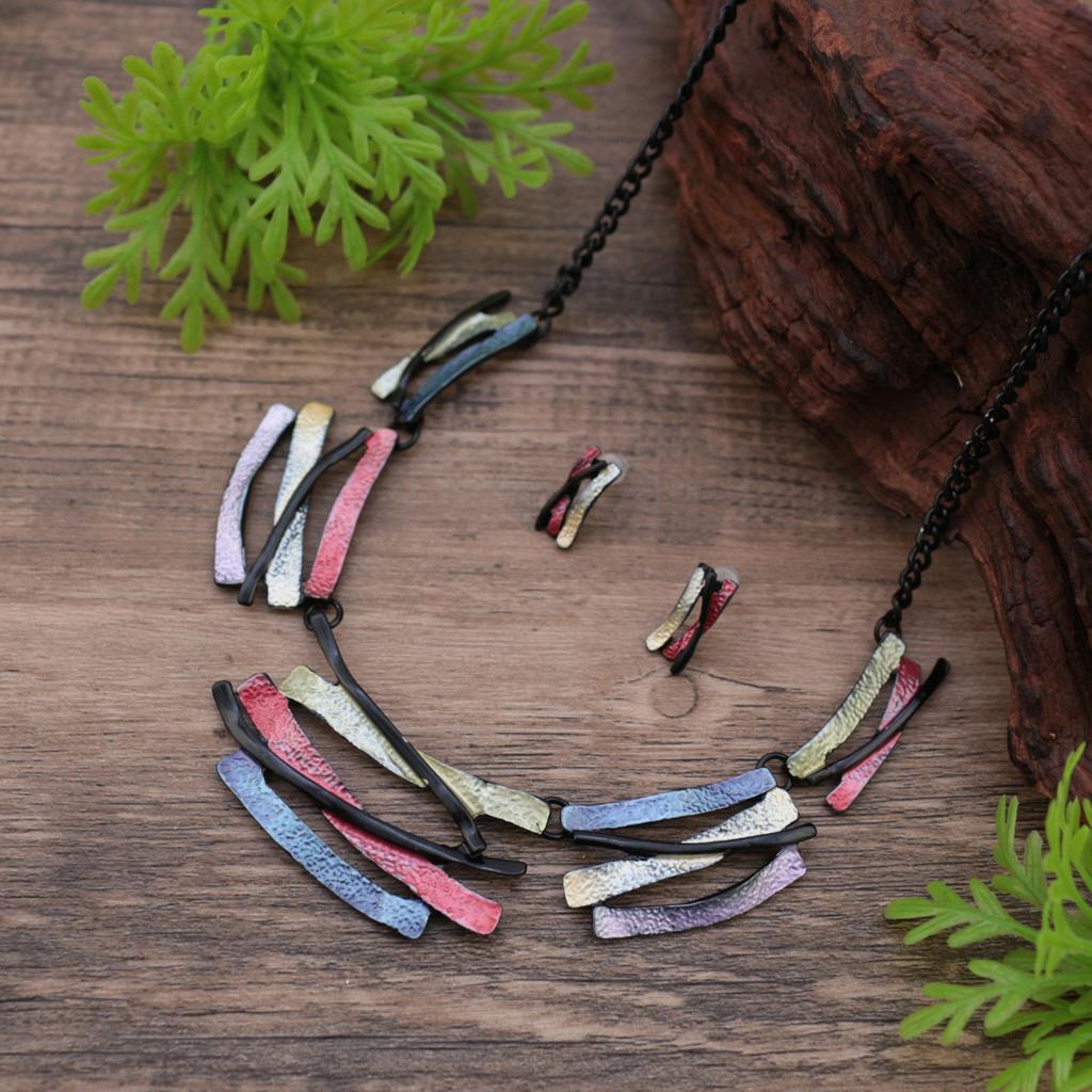 Luxury New Color Oil Irregular Line Stud Earrings Necklace Set, Women's Exaggerated Geometric Line Necklace