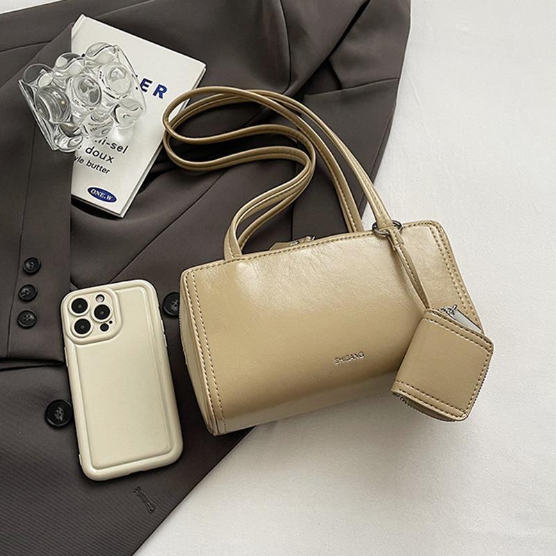 Women Fashion PU Leather Pillow Top Handle Shoulder Bags Retro Solid Color Underarm Bags With Small Purse Female Handbags ARI