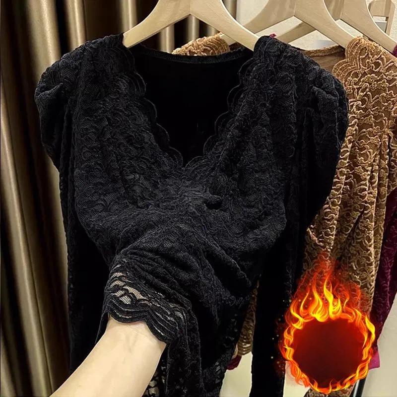 Pullovers Tops Women Long Sleeves Autumn Winter Padded Blouse Oversized V Neck Loose Long Sleeve Shirt Slim Pullover Tops